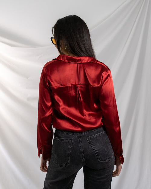 Crimson Satin Blouse