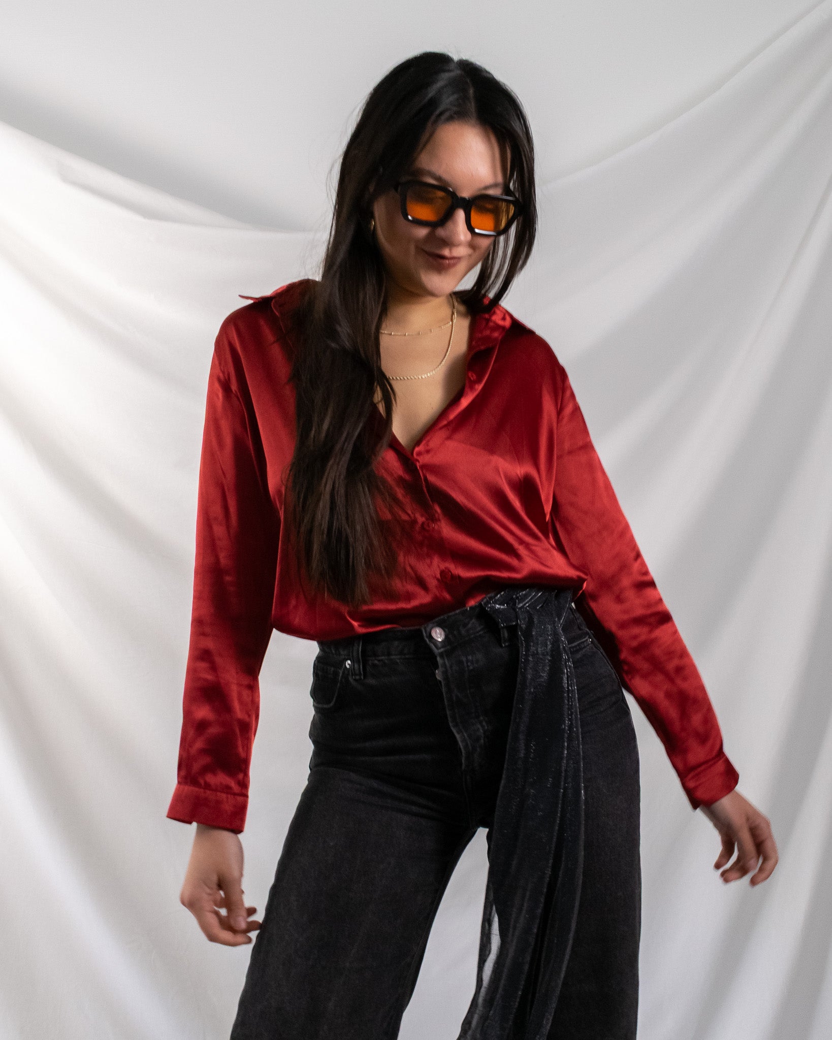 Crimson Satin Blouse