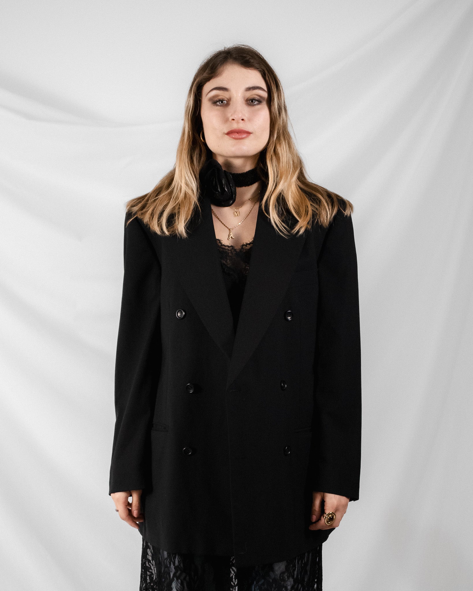 Oversized Double-Breasted Black Blazer