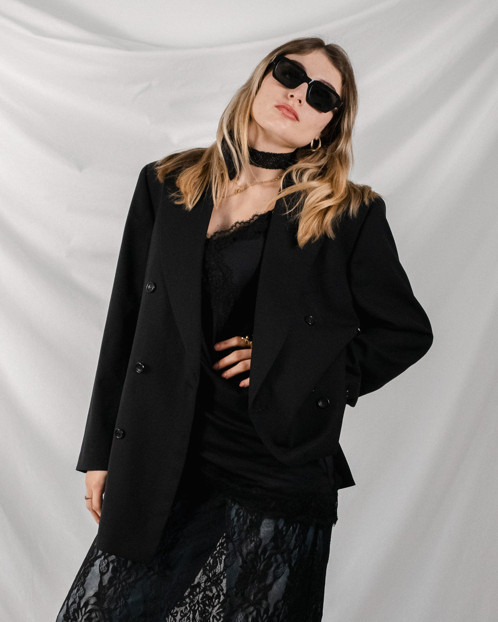 Oversized Double-Breasted Black Blazer