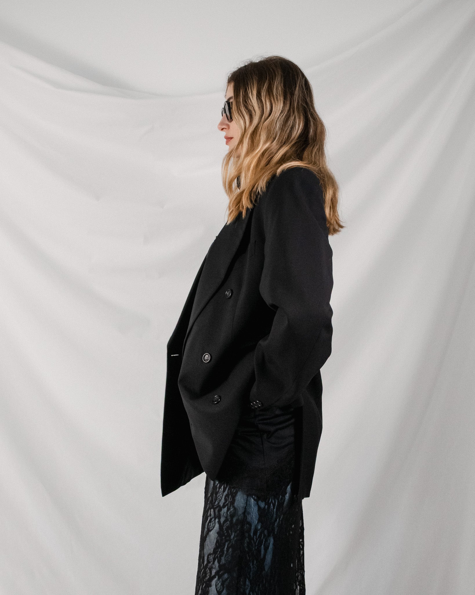 Oversized Double-Breasted Black Blazer