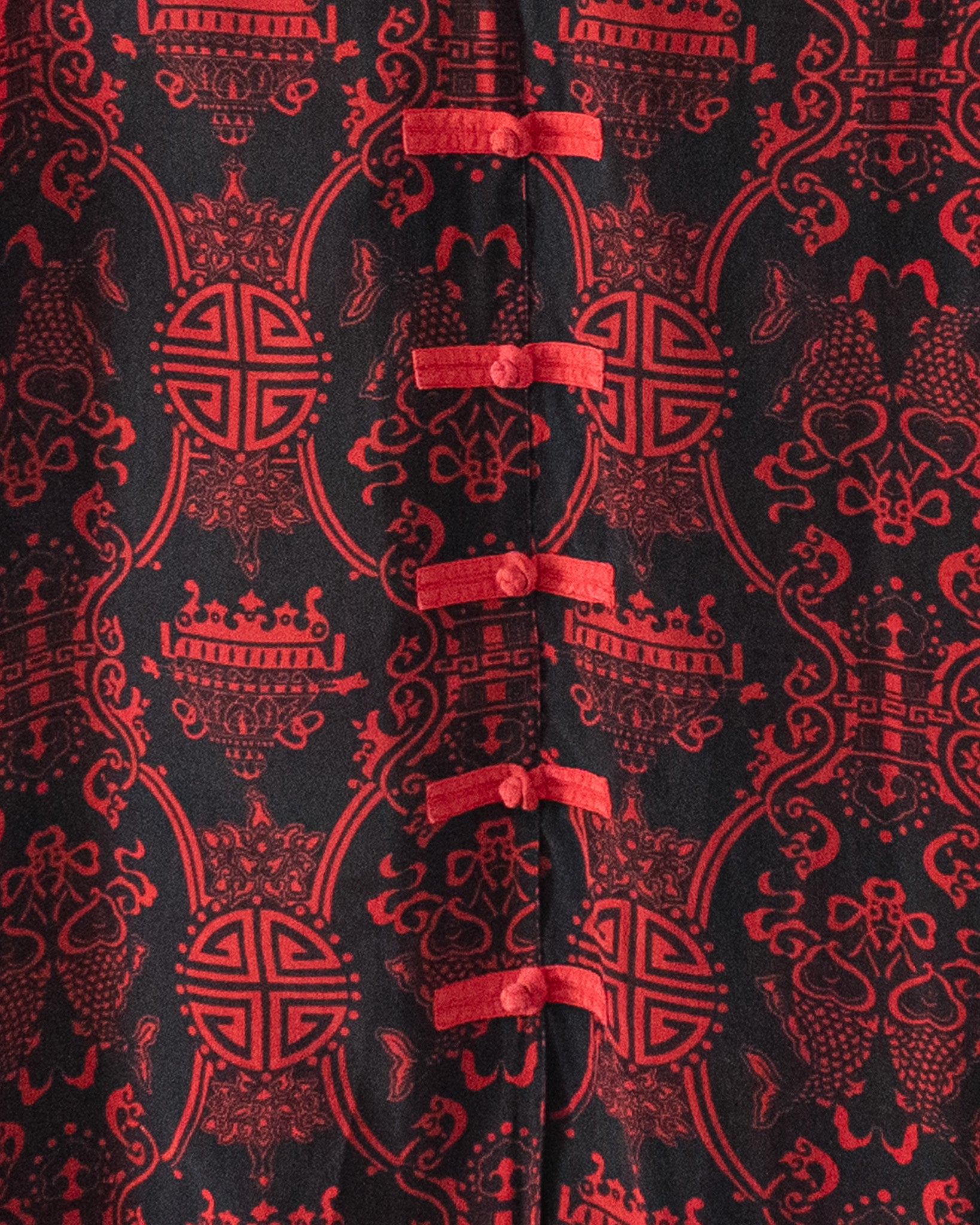 Vintage Silk Top with Dragon and Pagoda Print