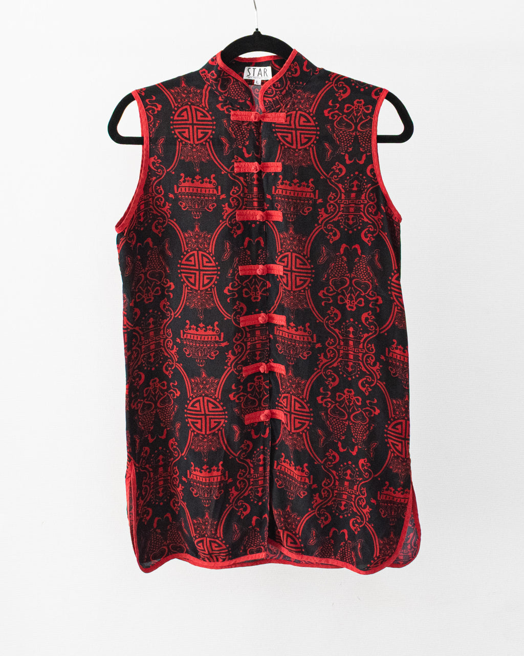 Vintage Silk Top with Dragon and Pagoda Print
