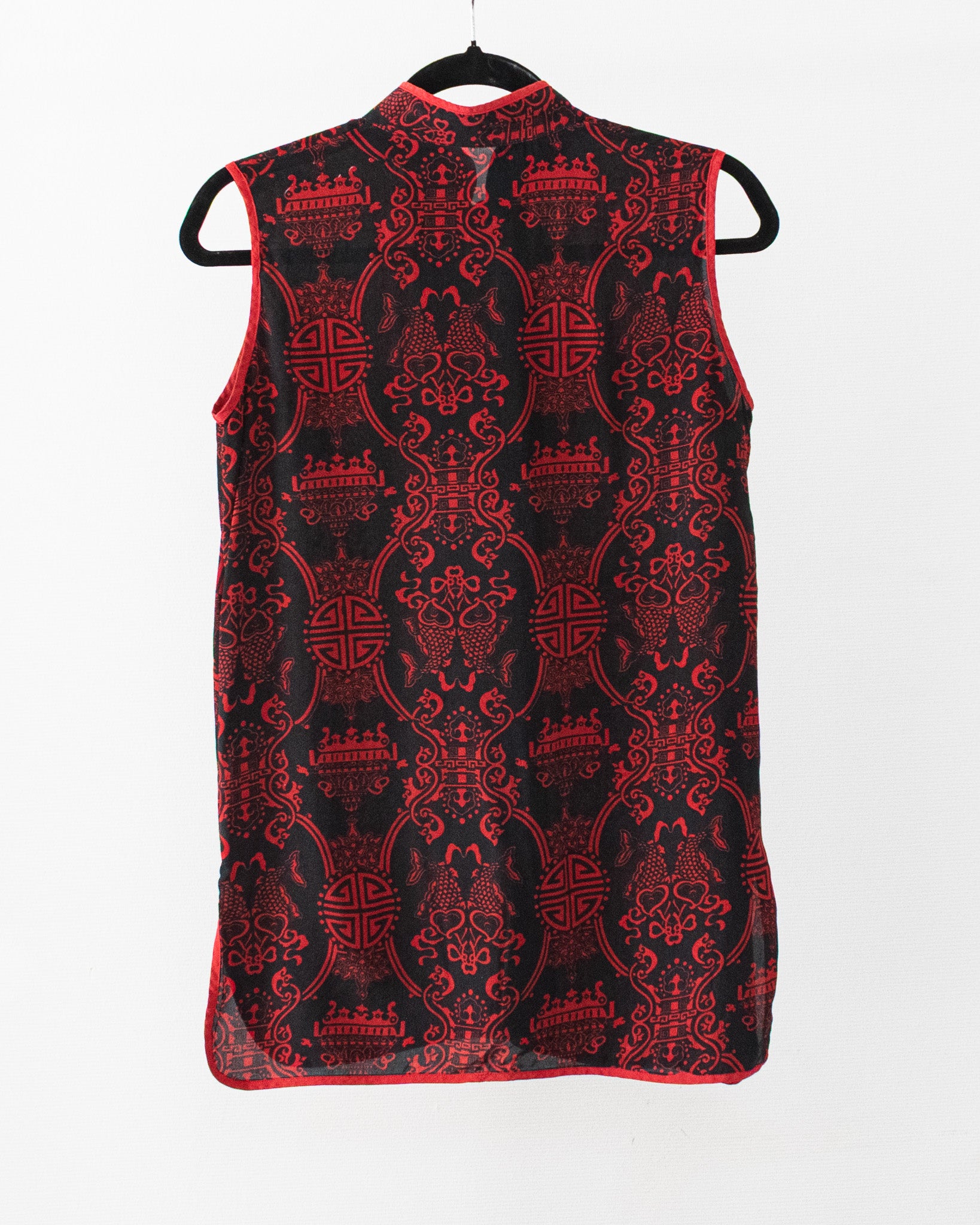 Vintage Silk Top with Dragon and Pagoda Print